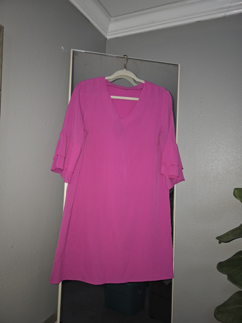 SHEIN Hot Pink V-Neck Ruffle Sleeve Dress